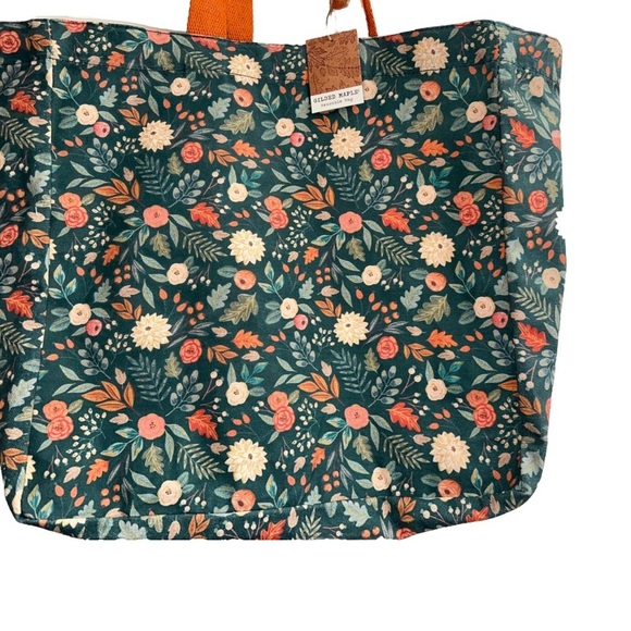 Floral Tote Bag with Orange Handles - Picture 6 of 15
